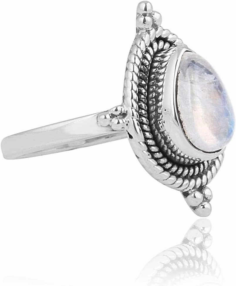 925 Sterling Silver Rainbow Moonstone Stranded Ring