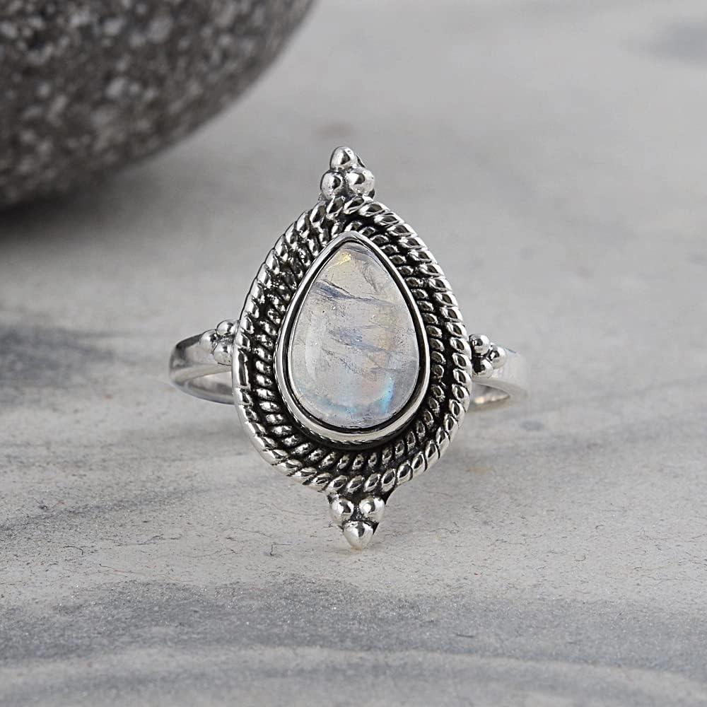 925 Sterling Silver Rainbow Moonstone Stranded Ring