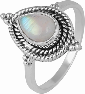 925 Sterling Silver Rainbow Moonstone Stranded Ring