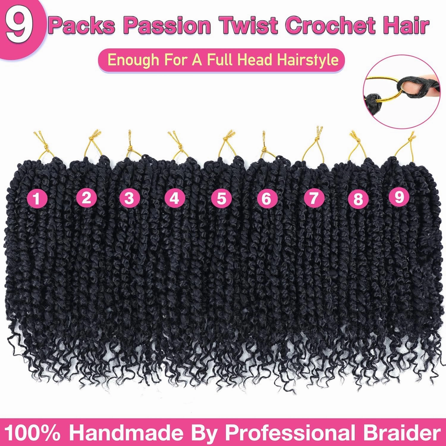 9 Packs Passion Twist Crochet Hair 10 Inch Pre-twisted Passion Twist Hair Pre Looped Crochet Passion Twist Hair Bohemian Short Passion Twist Crochet Braids Hair for Women Girls and Kids (10Inch,2#)