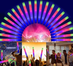 [10 Pack] NEW *2025* Bright LED Foam Sticks RGB Thunder Wand Glow Sticks Flashing Light Rave Party