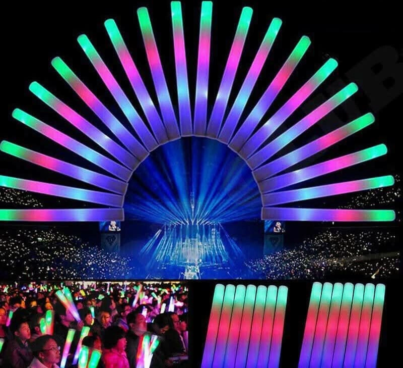 [10 Pack] NEW *2025* Bright LED Foam Sticks RGB Thunder Wand Glow Sticks Flashing Light Rave Party