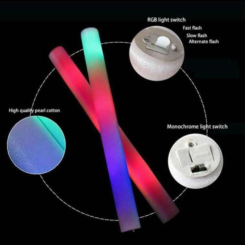 [10 Pack] NEW *2025* Bright LED Foam Sticks RGB Thunder Wand Glow Sticks Flashing Light Rave Party