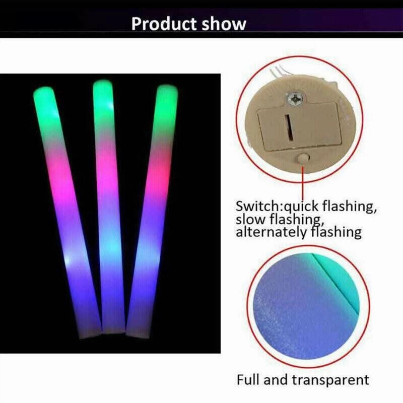 [10 Pack] NEW *2025* Bright LED Foam Sticks RGB Thunder Wand Glow Sticks Flashing Light Rave Party