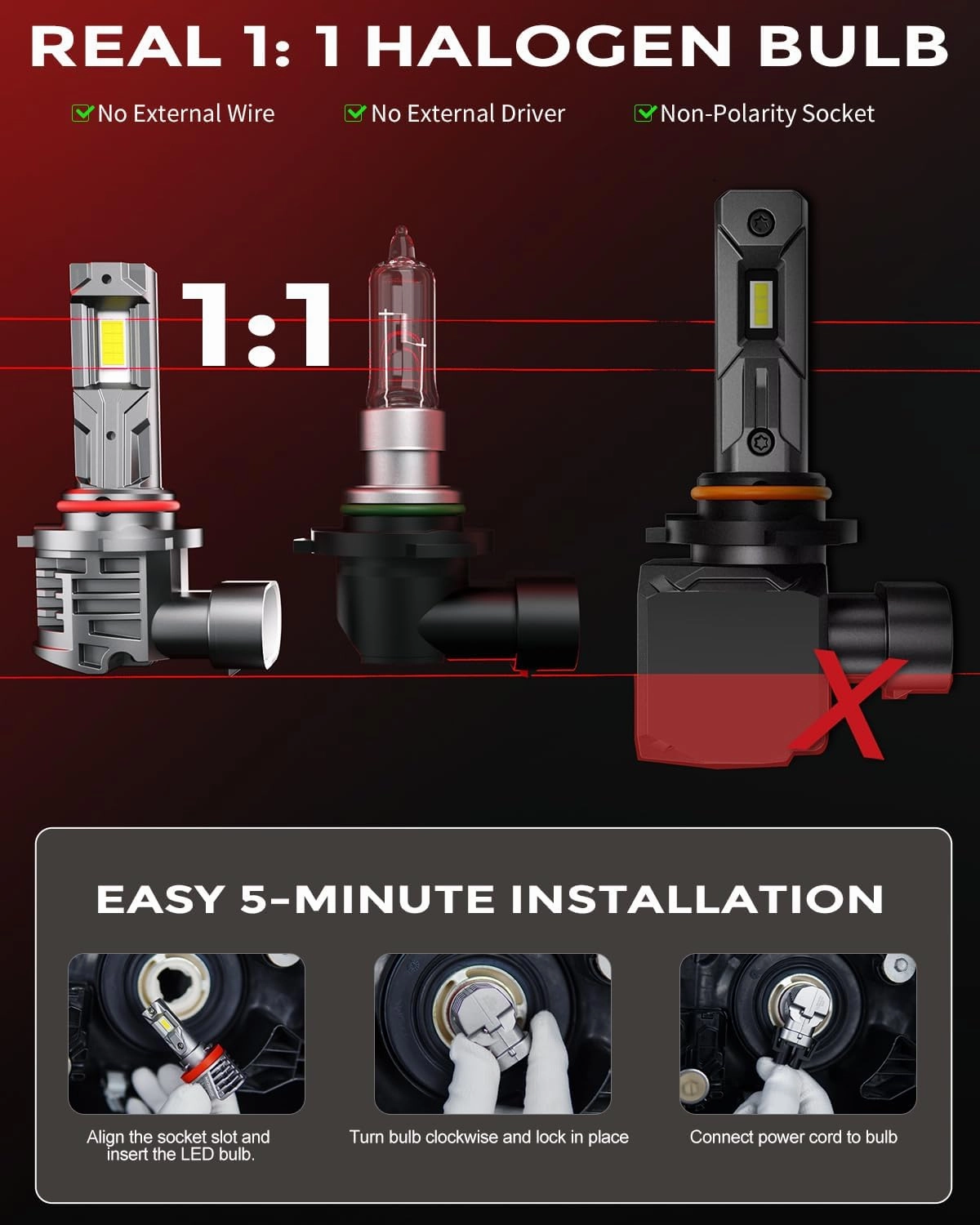 [2025 Upgrade] 9005 Led Lights Bulbs, [Latest & Brightest] 24000lm 800% Brightness Fog Light Real 1:1 Mini Size Design, 6000k Cool White，Pack of 2