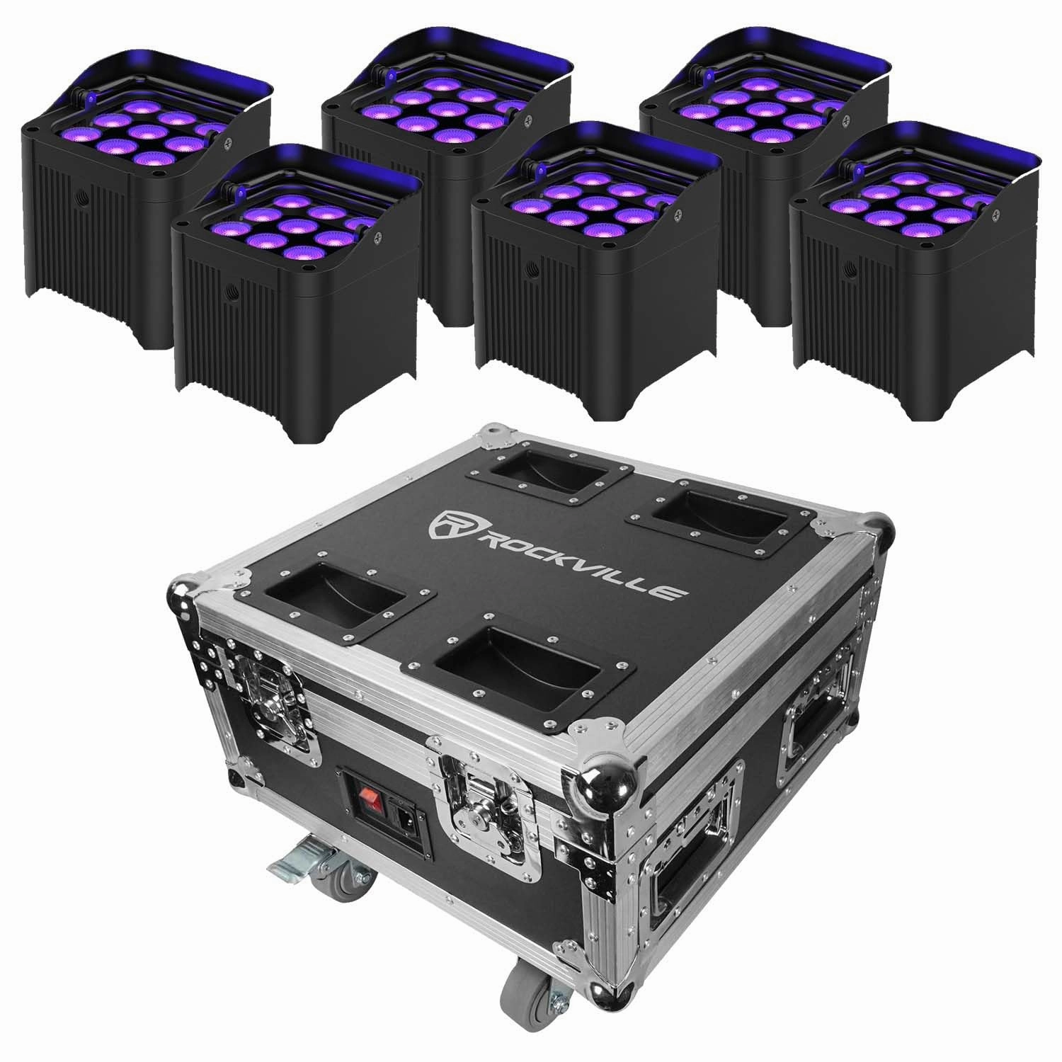 (6) Chauvet DJ Freedom Par H9 IP, Rockville Charging Case Bundle