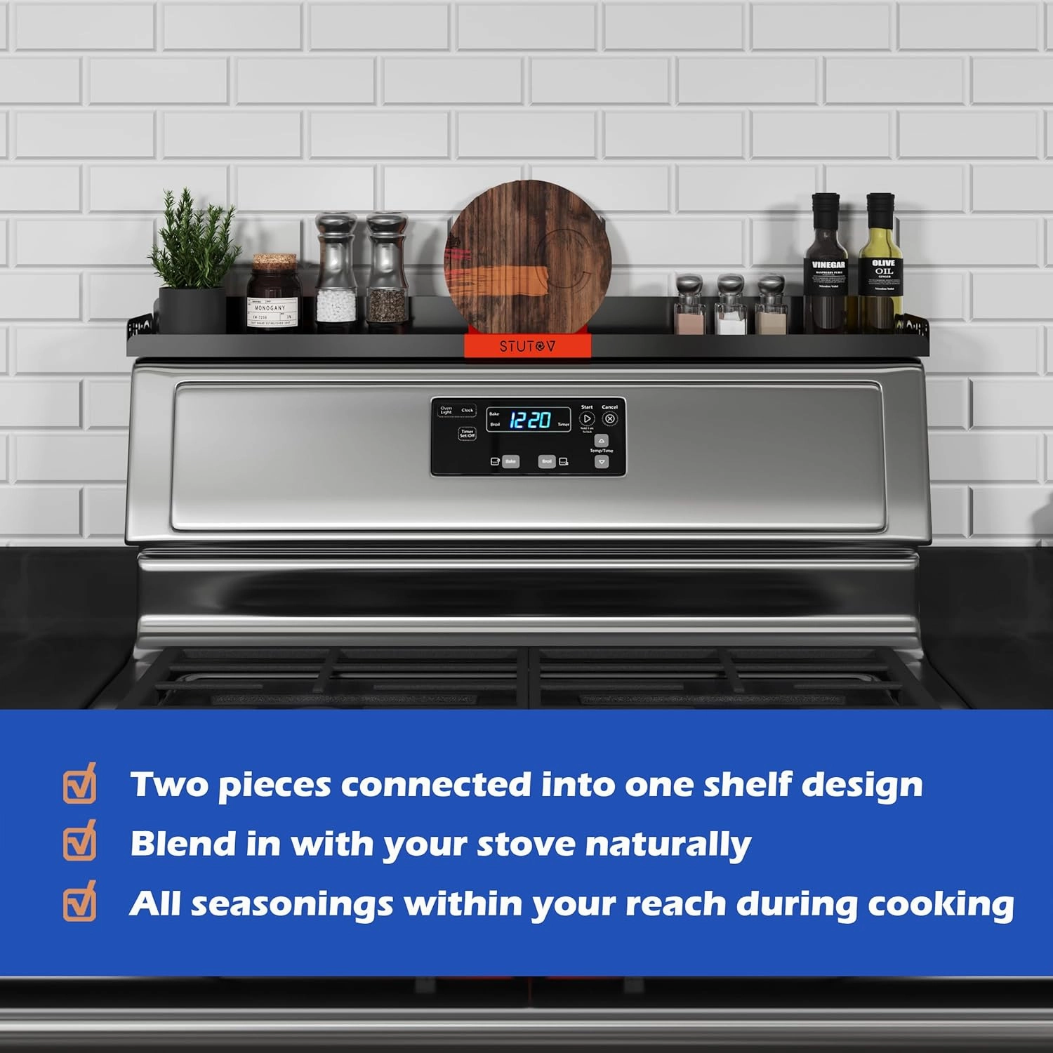 "STUTOV Magnetic Spice/Seasoning Rack for Stove Top Organization, 30" Length, Oven Shelf (Black With Red STUTOV)"