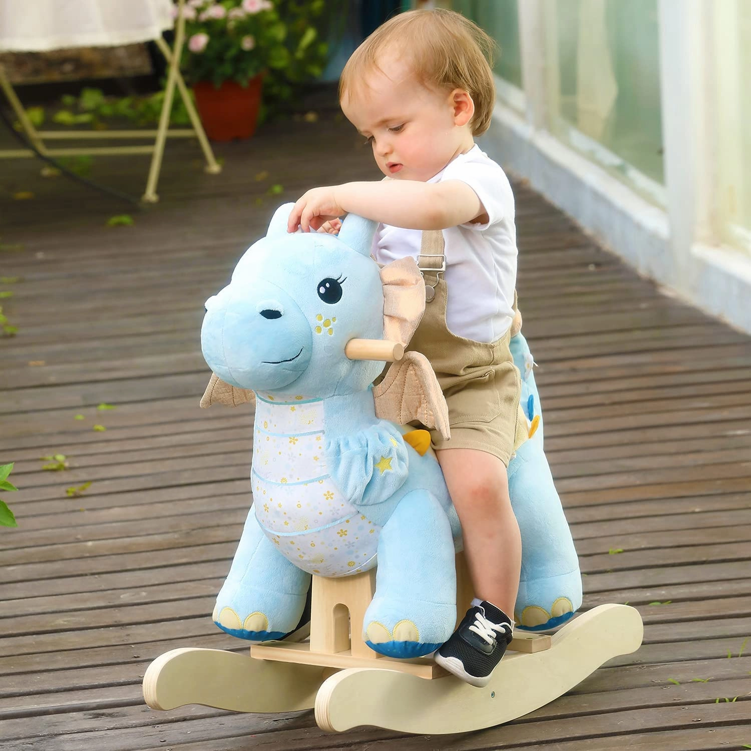 - Value-for-money Toys Baby Winged Kid Toddler Chair Child Rocker, 1-3 Dragon Blue Years Ride on for Customizable Rocking Wooden Old, labebe Horse, Animal Girl&Boy for Rocking