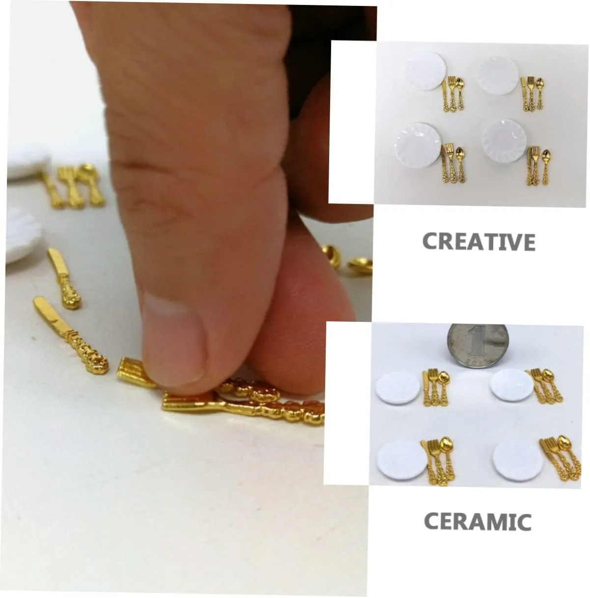 ABOOFAN 8 Sets Miniature Tableware Dishes Forks and Spoons for Dollhouse Mini House Decoration Lightweight Elegant Design for Creative Play and Scene Arrangement