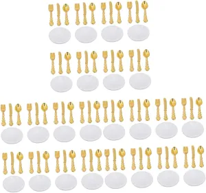 ABOOFAN 8 Sets Miniature Tableware Dishes Forks and Spoons for Dollhouse Mini House Decoration Lightweight Elegant Design for Creative Play and Scene Arrangement