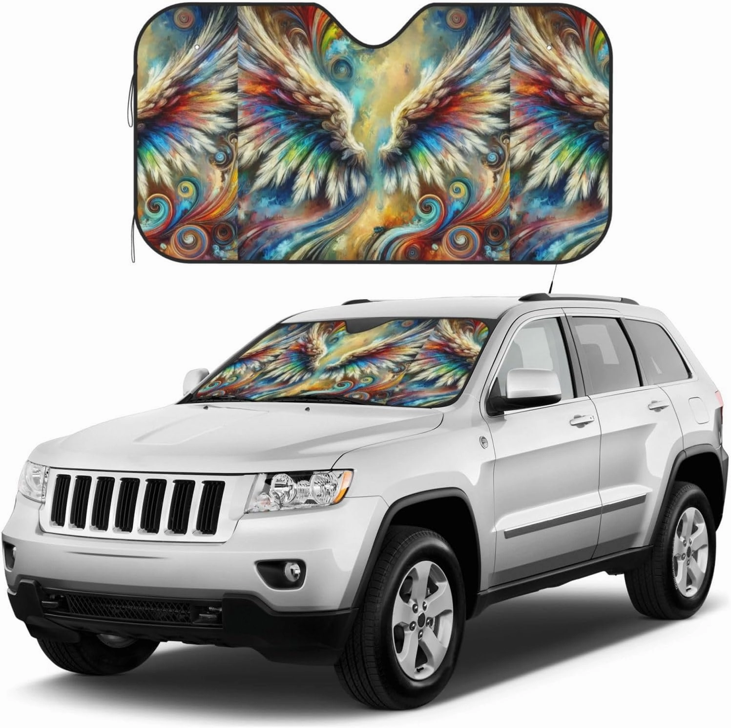 Abstract Angel Wings Print Car Windshield Sun Shade, Vehicle Front Window Shield Cover Sun Visor Protection