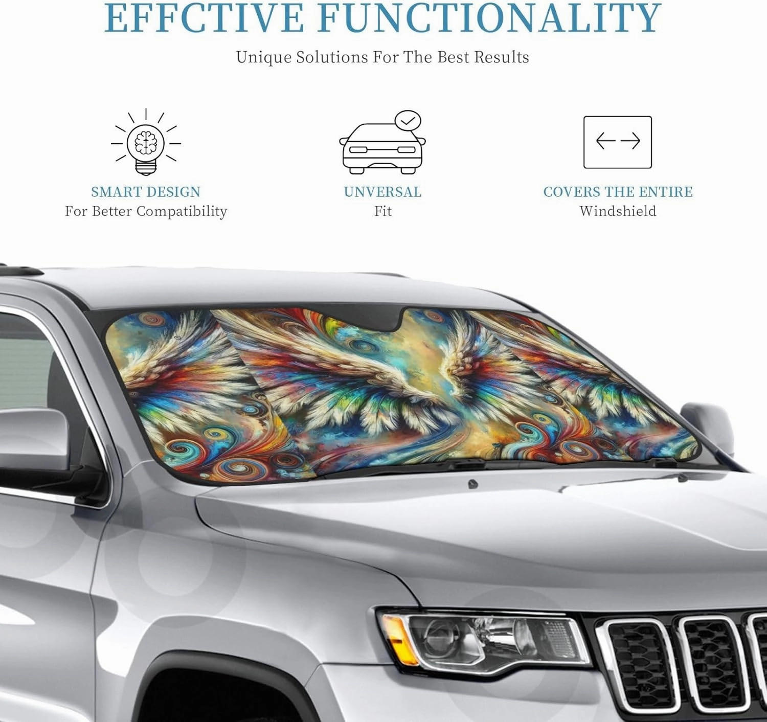 Abstract Angel Wings Print Car Windshield Sun Shade, Vehicle Front Window Shield Cover Sun Visor Protection