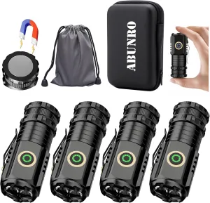 ABUNRO Small Flashlight Rechargeable, with Magnetic Base, Aluminum Mini Flashlight 2550 Lumens 4 Pcs Bright 3 LED Flashlight, 5 Lighting Modes Portable Rechargeable Flashlights Small for Camping Home