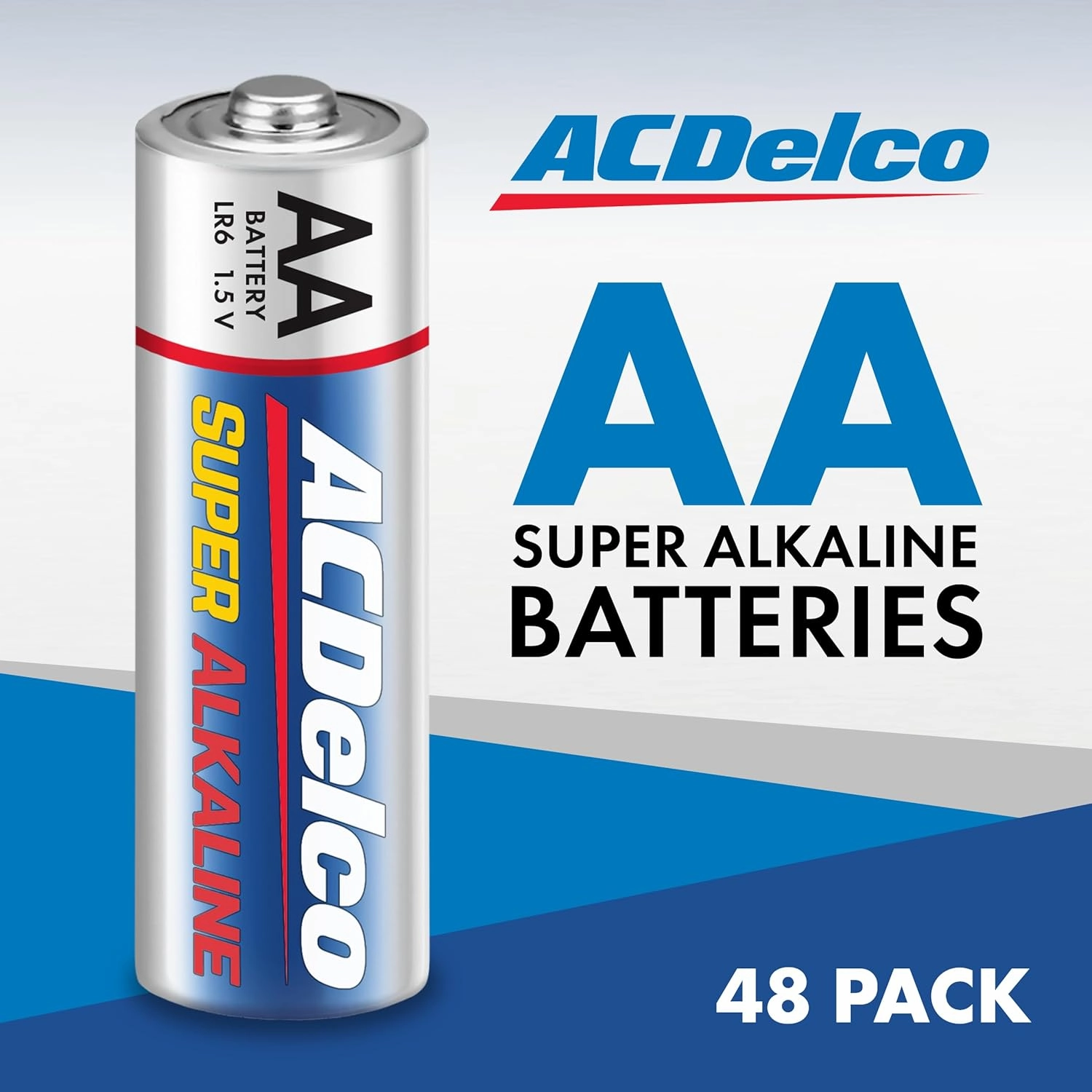 ACDelco 48-Count Double AA Batteries, Maximum Power Super Alkaline Battery, 10-Year Shelf Life, Reclosable Packaging