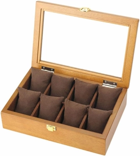 Adsale vintage wooden glass sunroof eight-compartment watch display box jewelry bracelet box storage box made of pure solid wood The table pillow is removable