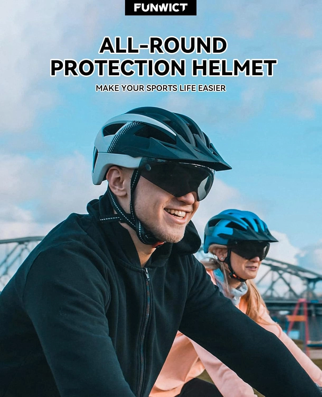 Adult Bike Helmet with Visor and Goggles for Men Women Mountain Road Bicycle Helmet Rechargeable Rear Light Cycling Helmet