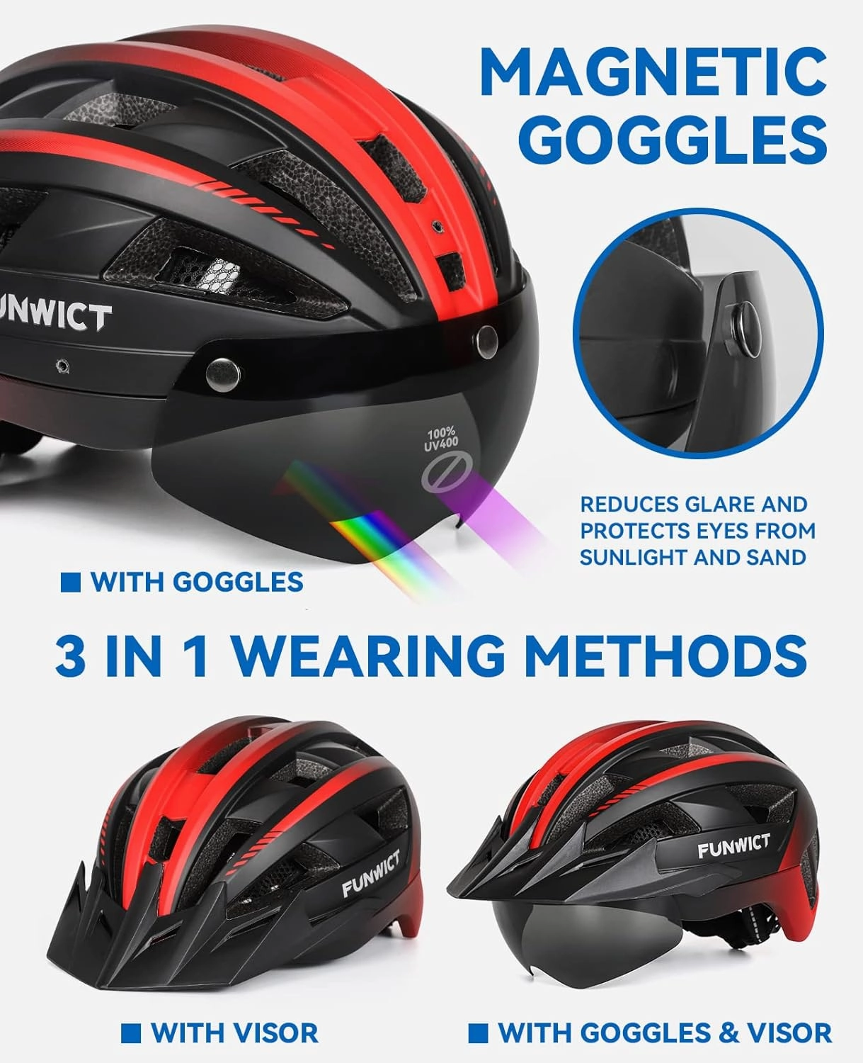 Adult Bike Helmet with Visor and Goggles for Men Women Mountain Road Bicycle Helmet Rechargeable Rear Light Cycling Helmet