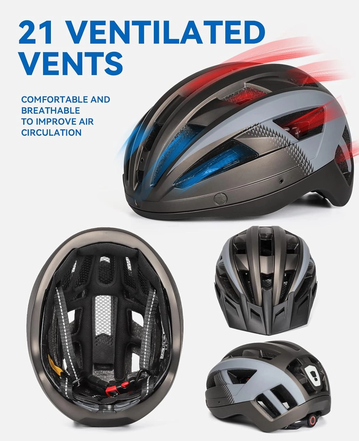 Adult Bike Helmet with Visor and Goggles for Men Women Mountain Road Bicycle Helmet Rechargeable Rear Light Cycling Helmet