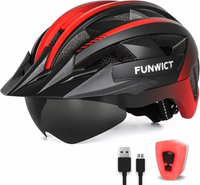 Adult Bike Helmet with Visor and Goggles for Men Women Mountain Road Bicycle Helmet Rechargeable Rear Light Cycling Helmet