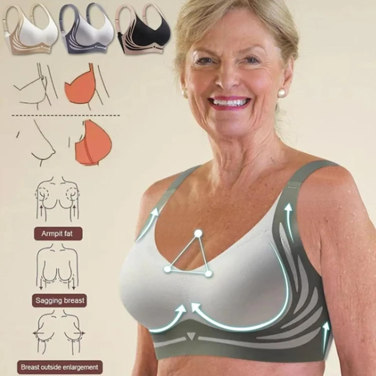 Advocatey Wireless Push-Up Bra - Top Support, Lifting, Anti-Sagging