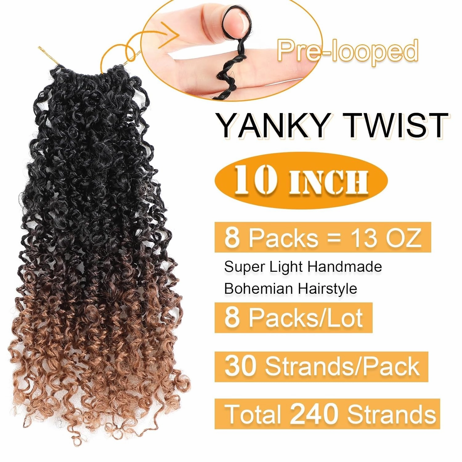 Aksice 10 Inch 8 Packs Yanky Twist Crochet Hair for Women Pre-looped Mini Twist Hair Bohemian Passion Twist Crochet Hair Boho Crochet Synthetic Hair (1B/4/30)