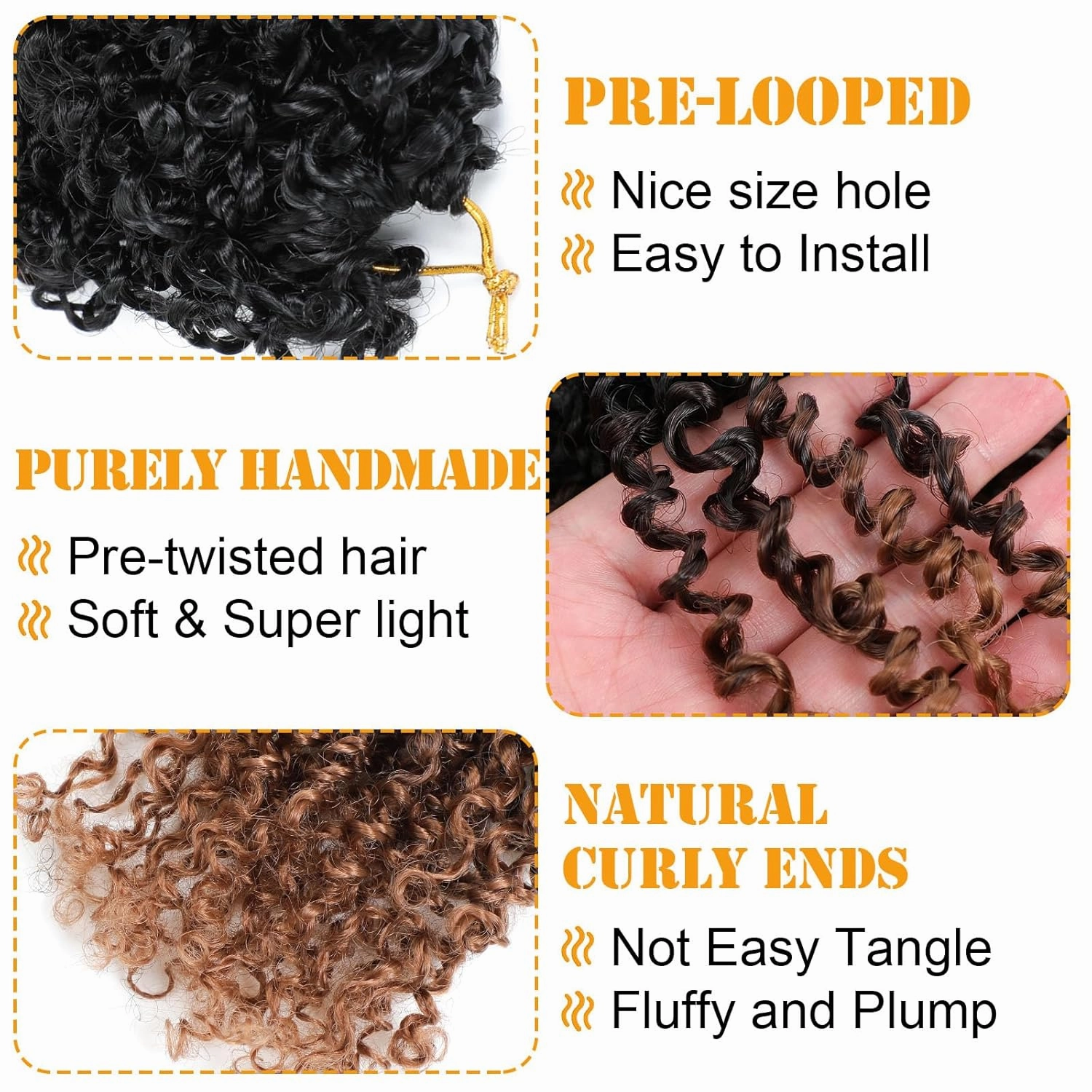 Aksice 10 Inch 8 Packs Yanky Twist Crochet Hair for Women Pre-looped Mini Twist Hair Bohemian Passion Twist Crochet Hair Boho Crochet Synthetic Hair (1B/4/30)