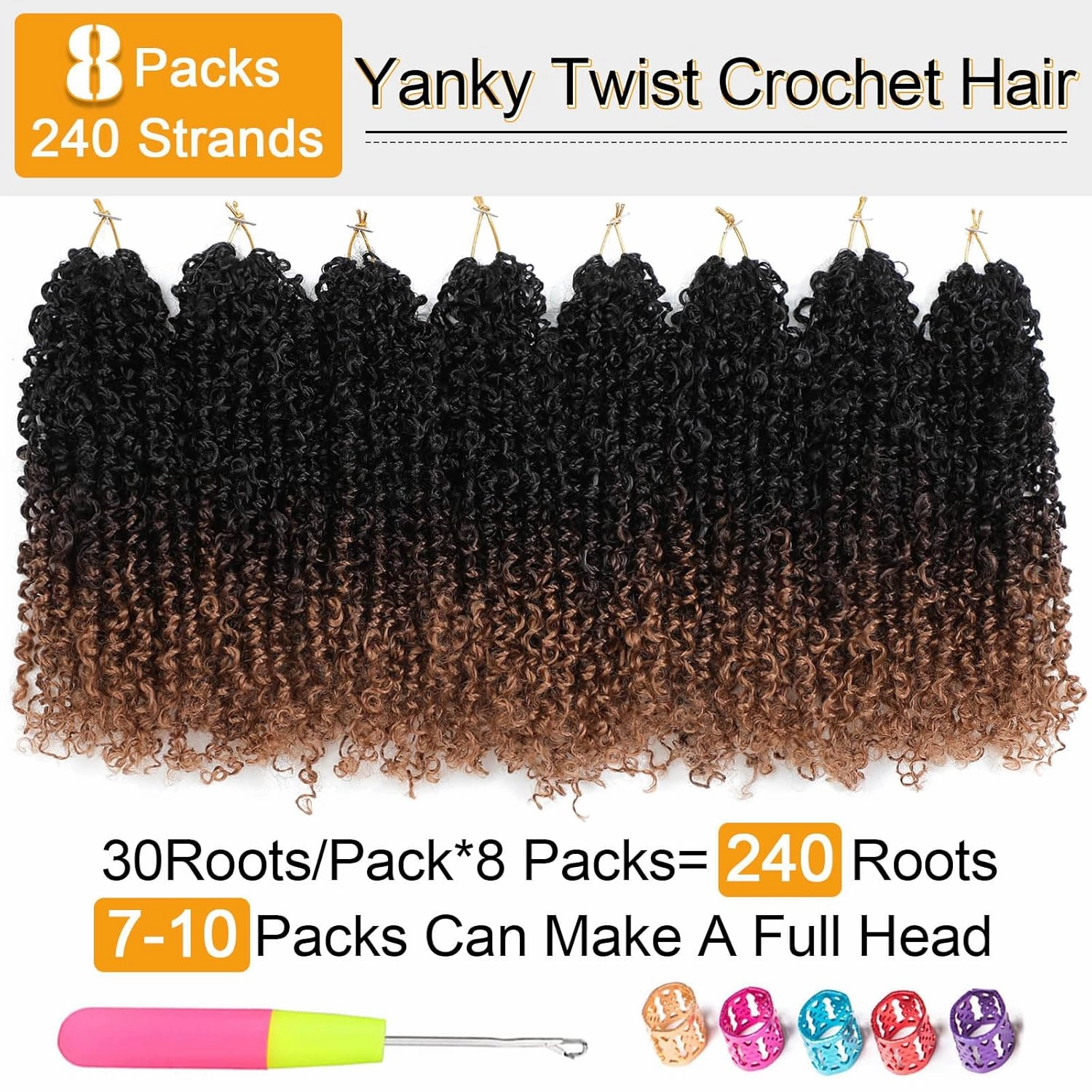 Aksice 10 Inch 8 Packs Yanky Twist Crochet Hair for Women Pre-looped Mini Twist Hair Bohemian Passion Twist Crochet Hair Boho Crochet Synthetic Hair (1B/4/30)