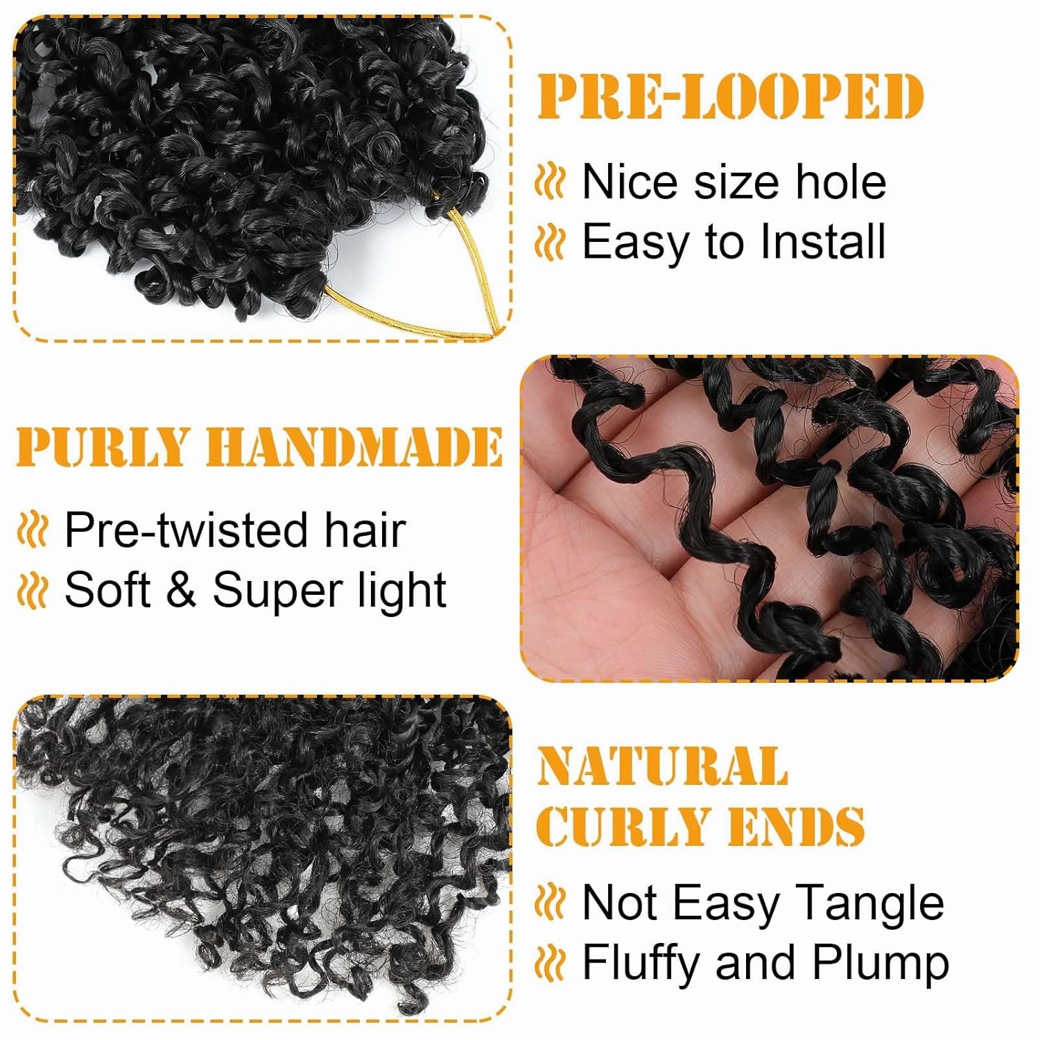 Aksice Pre-looped Yanky Twist Crochet Hair 8 Inch 8 Packs Bohemian Passion Twist Spring Mini Twist Crochet Hair for Black Women Boho Crochet Braids Synthetic (1B#)