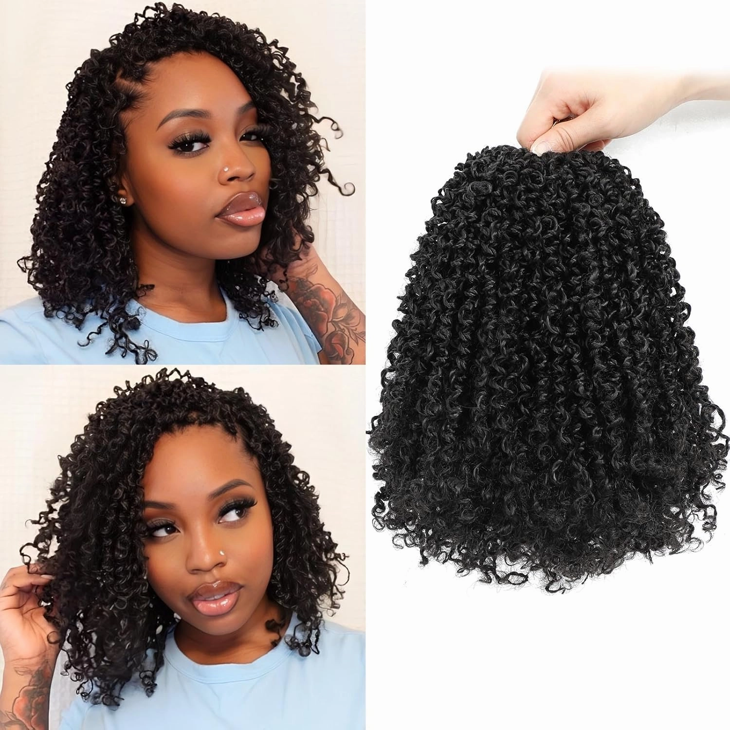 Aksice Pre-looped Yanky Twist Crochet Hair 8 Inch 8 Packs Bohemian Passion Twist Spring Mini Twist Crochet Hair for Black Women Boho Crochet Braids Synthetic (1B#)