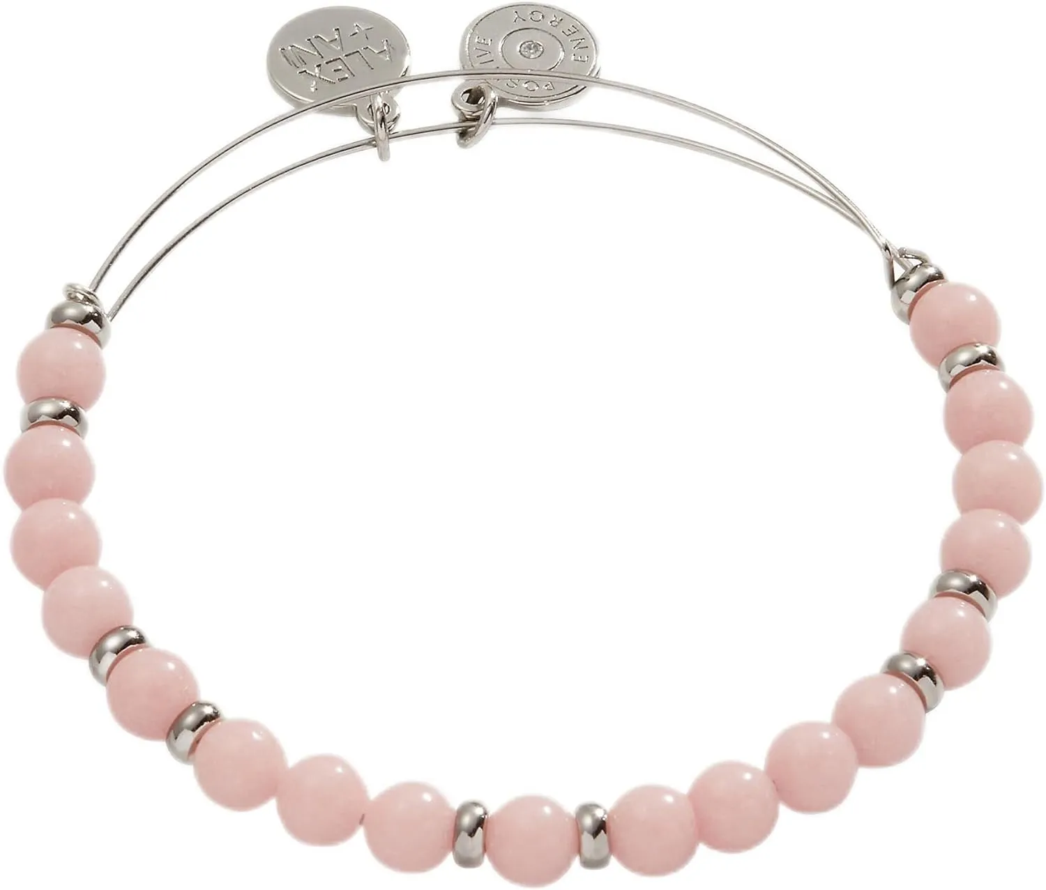 Alex and Ani Mauve Glow In The Dark Beaded Expandable Wire Bangle Bracelet, Shiny Silver Finish, Purple Charm, Expandable Bangle, 2 to 3.5 in