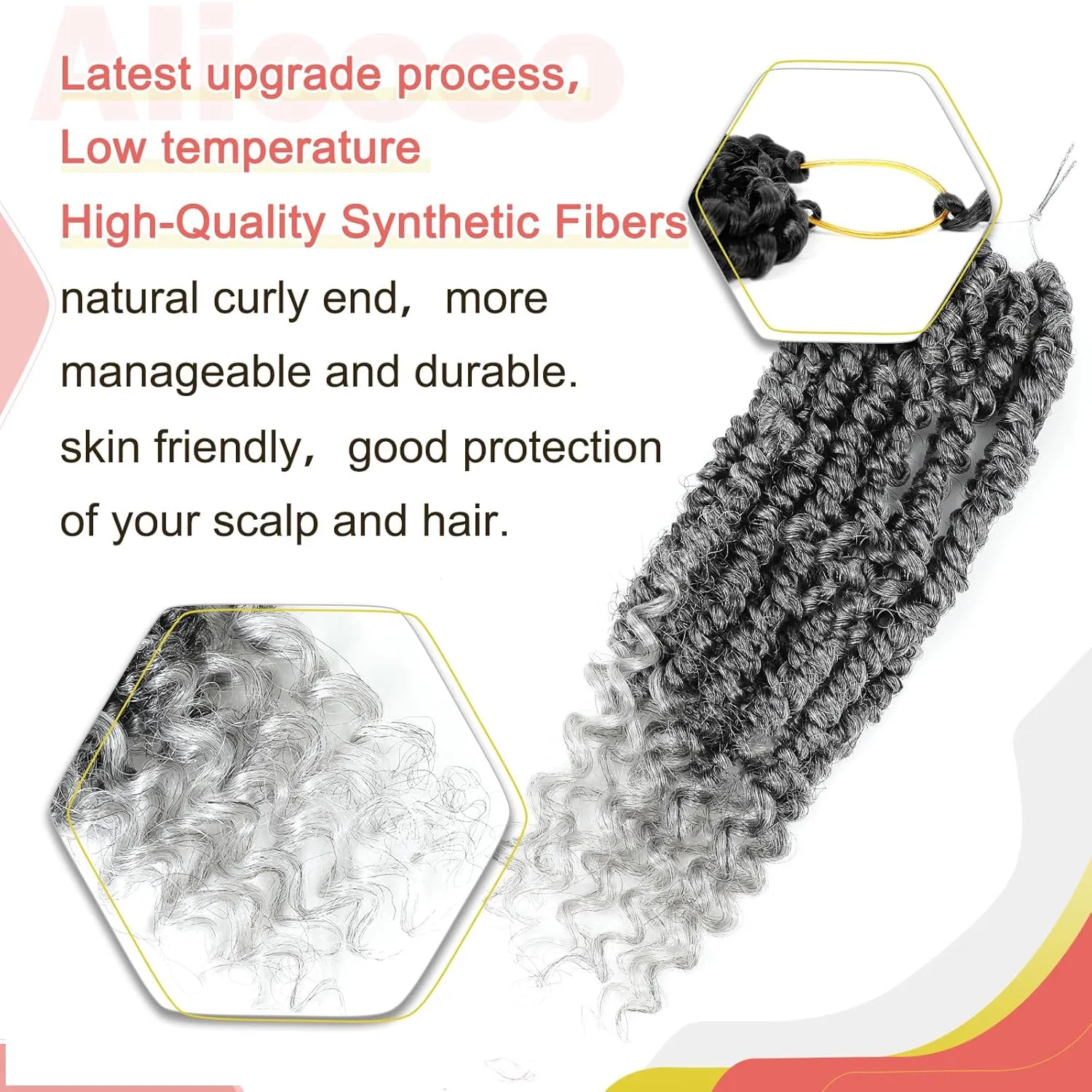 Alicoco Passion Twist Crochet Hair 8 Inch Passion Twist Hair Pre Looped 8 Packs Spring Twist Crochet Braids with Curly Ends Pre-Twisted Crochet Hair for Women (1B/Grey)