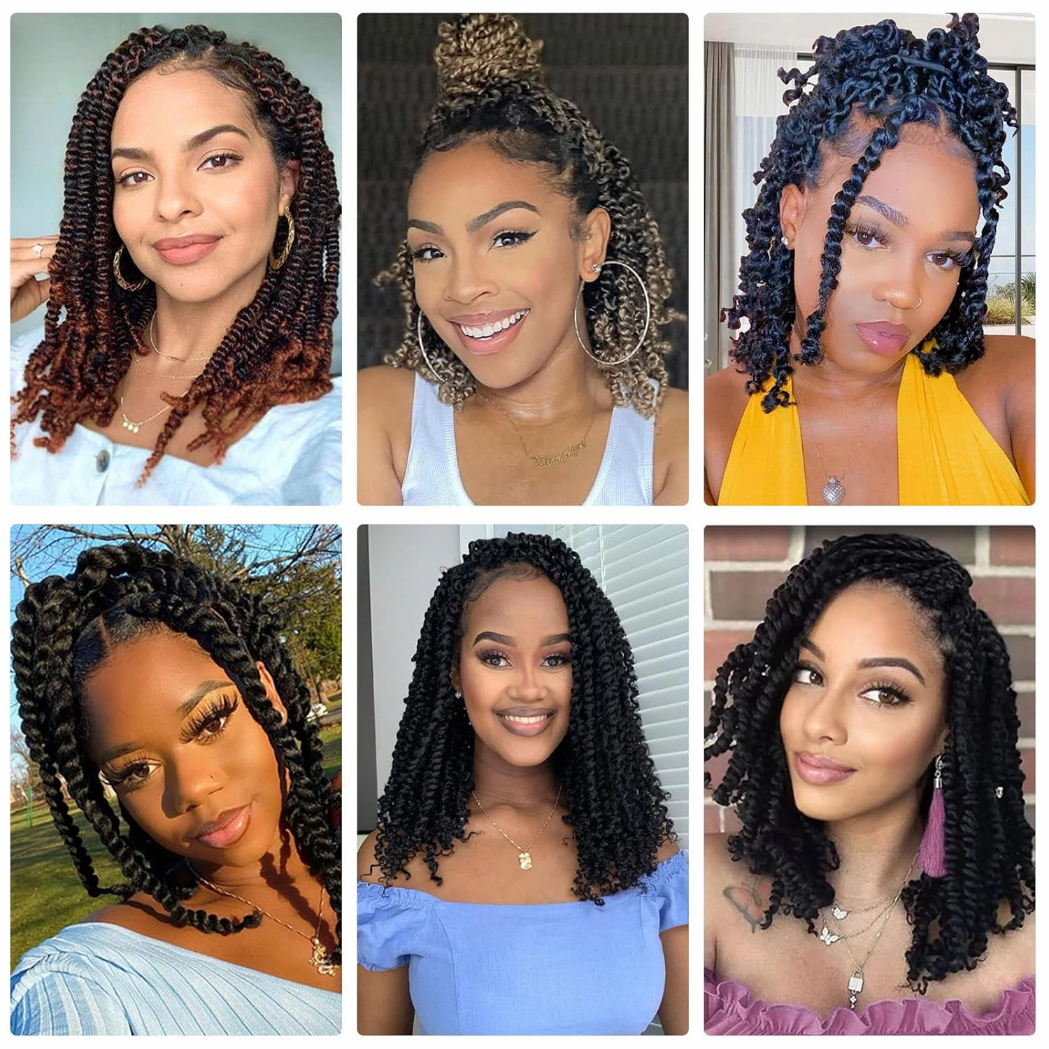 Alicoco Passion Twist Crochet Hair 8 Inch Passion Twist Hair Pre Looped 8 Packs Spring Twist Crochet Braids with Curly Ends Pre-Twisted Crochet Hair for Women (1B)
