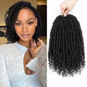 Alicoco Passion Twist Crochet Hair 8 Inch Passion Twist Hair Pre Looped 8 Packs Spring Twist Crochet Braids with Curly Ends Pre-Twisted Crochet Hair for Women (1B)