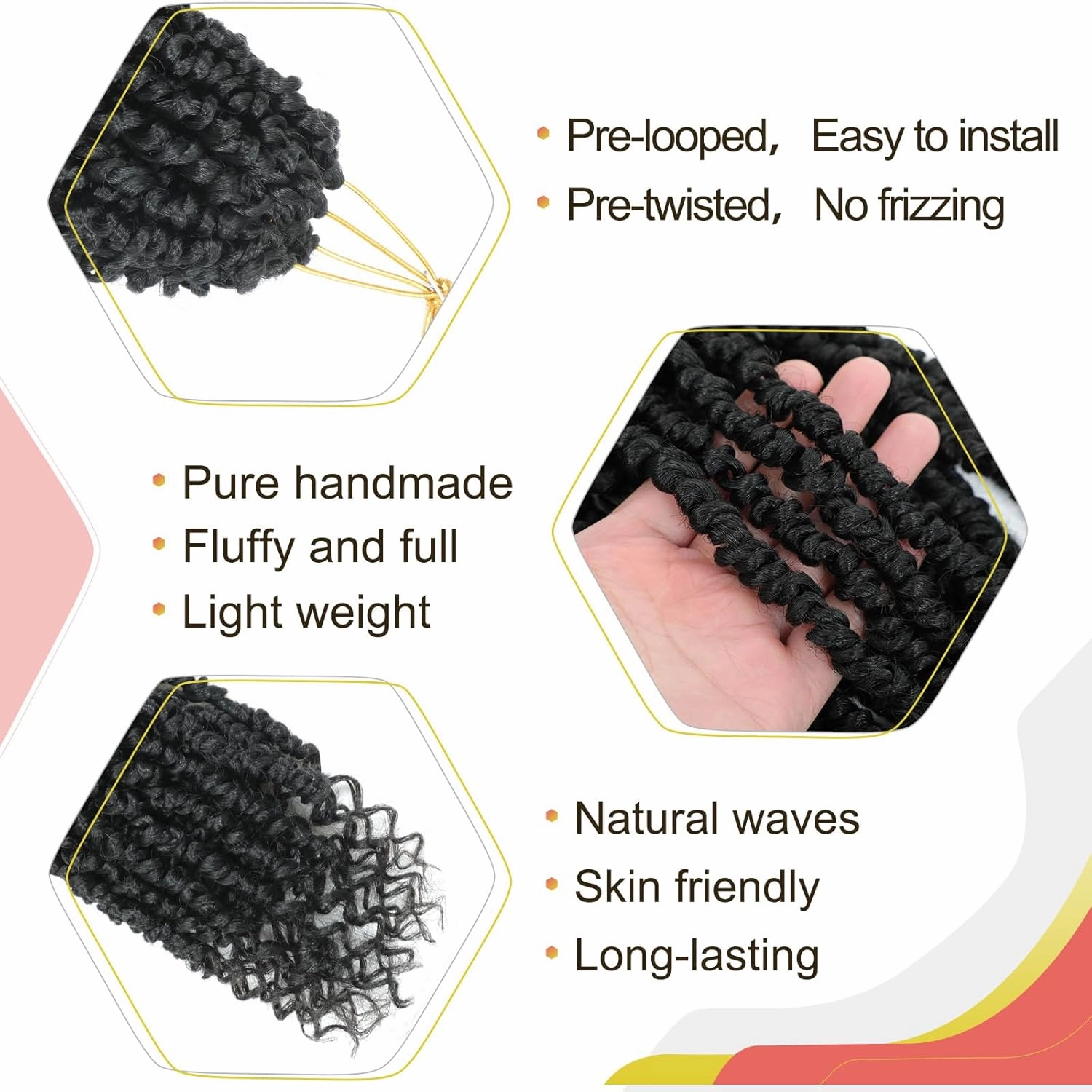 Alicoco Passion Twist Crochet Hair 8 Inch Passion Twist Hair Pre Looped 8 Packs Spring Twist Crochet Braids with Curly Ends Pre-Twisted Crochet Hair for Women (1B)