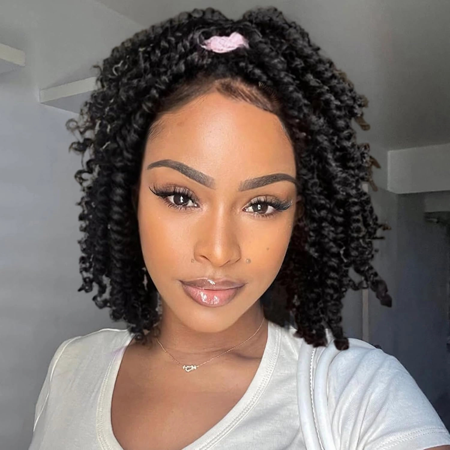 Alicoco Passion Twist Crochet Hair 8 Inch Passion Twist Hair Pre Looped 8 Packs Spring Twist Crochet Braids with Curly Ends Pre-Twisted Crochet Hair for Women (1B)
