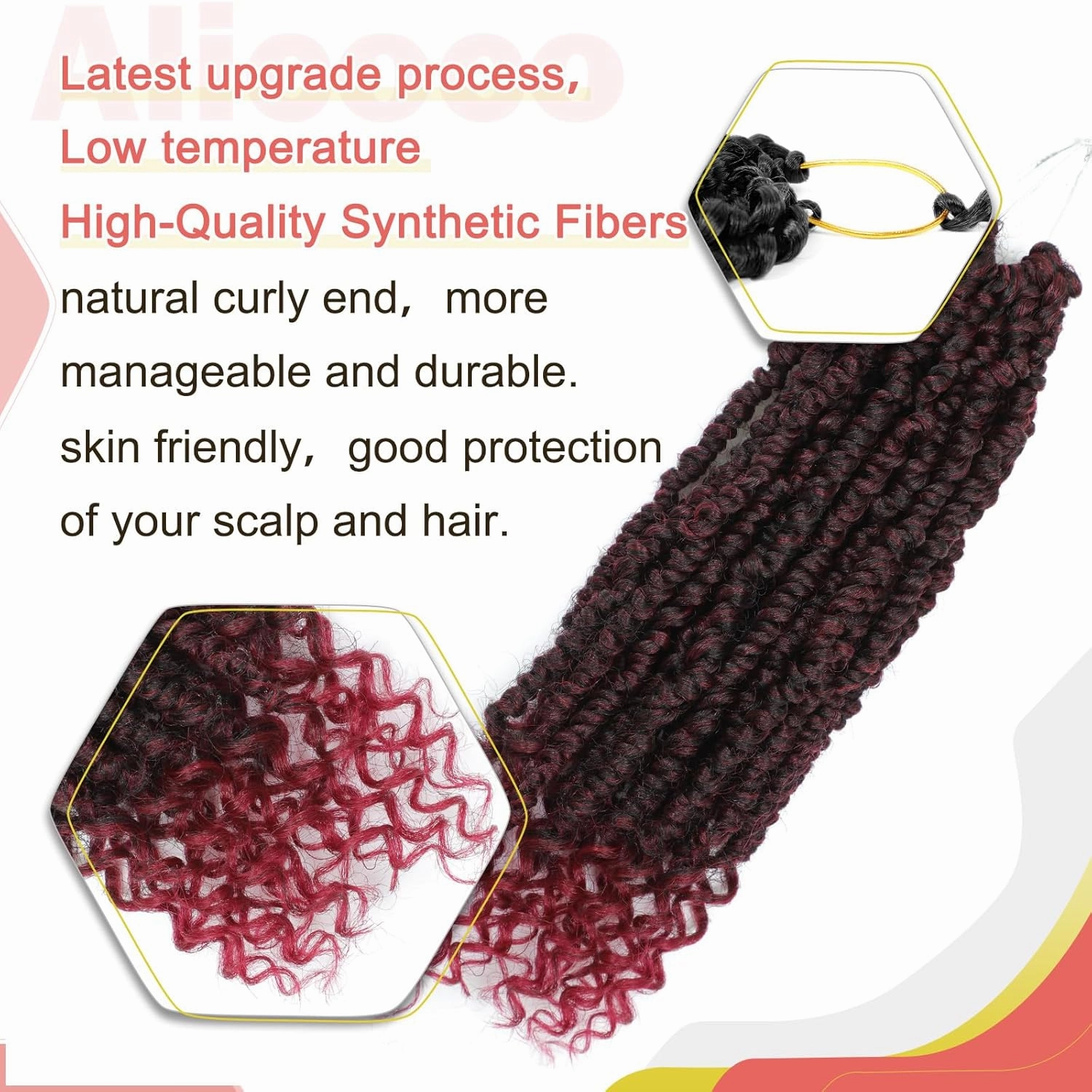 Alicoco Passion Twist Crochet Hair 8 Inch Passion Twist Hair Pre Looped 8 Packs Spring Twist Crochet Braids with Curly Ends Pre-Twisted Crochet Hair for Women (1B/BUG)