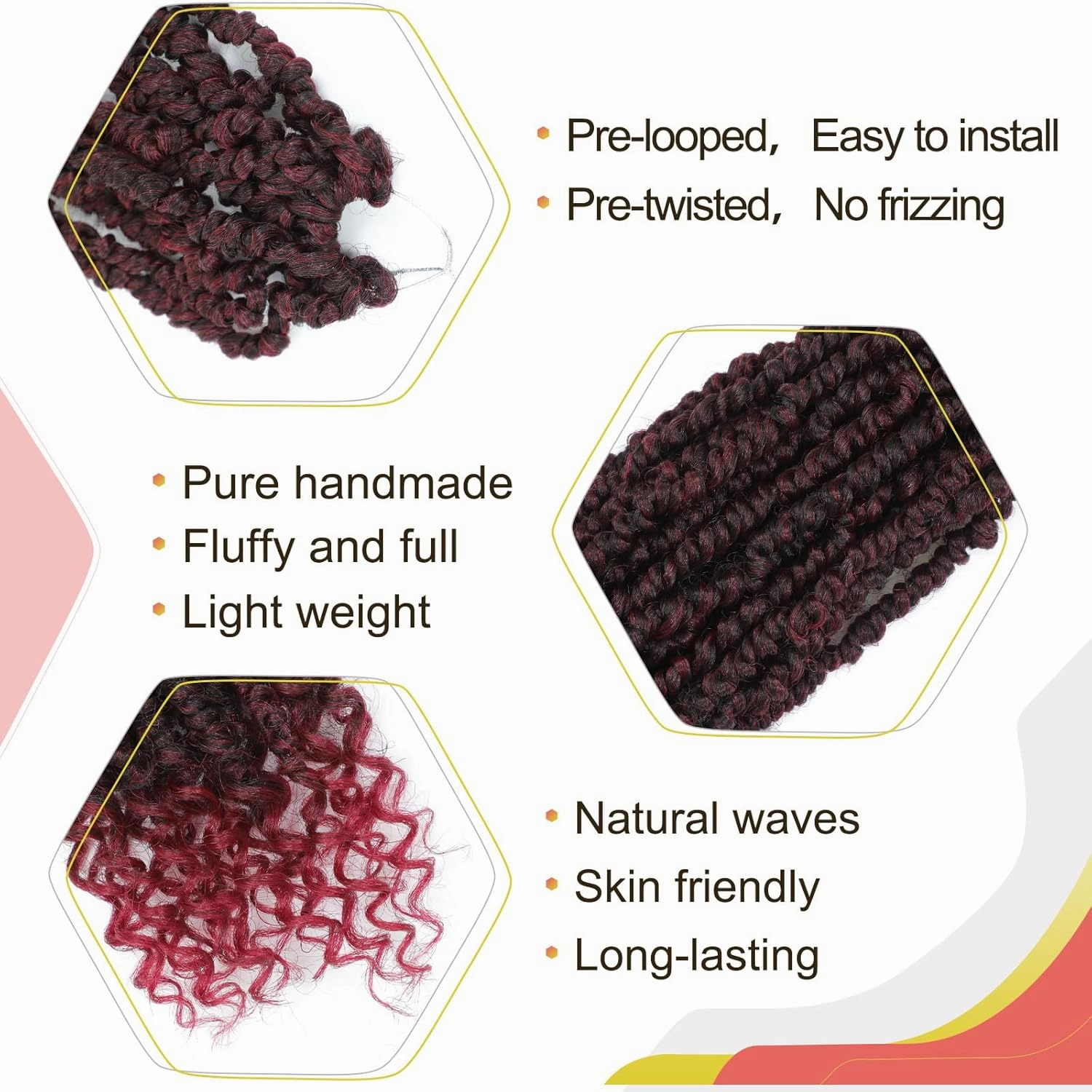 Alicoco Passion Twist Crochet Hair 8 Inch Passion Twist Hair Pre Looped 8 Packs Spring Twist Crochet Braids with Curly Ends Pre-Twisted Crochet Hair for Women (1B/BUG)