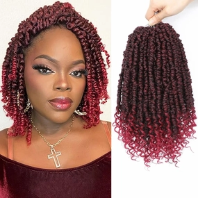 Alicoco Passion Twist Crochet Hair 8 Inch Passion Twist Hair Pre Looped 8 Packs Spring Twist Crochet Braids with Curly Ends Pre-Twisted Crochet Hair for Women (1B/BUG)