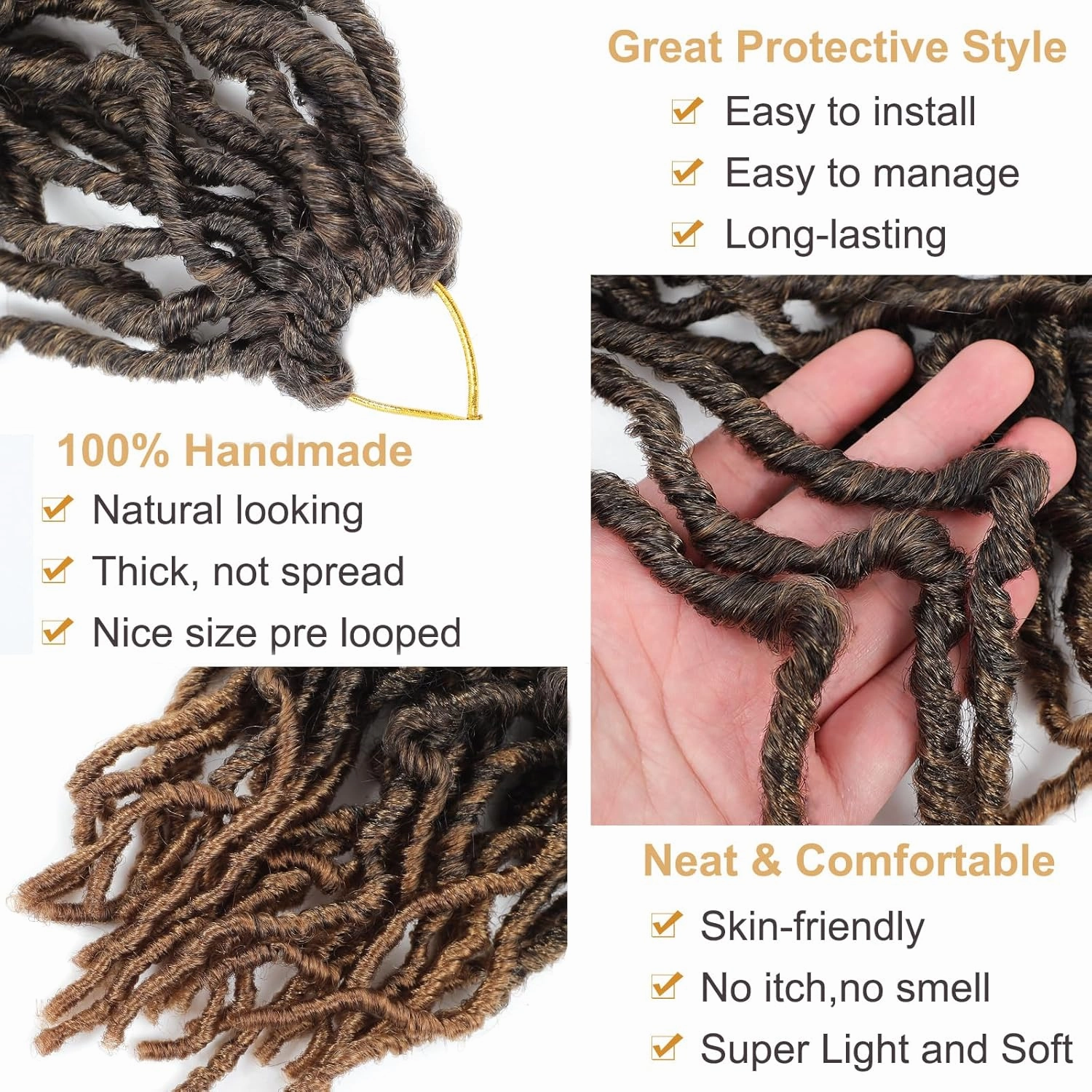 Alrence Faux Locs Crochet Hair Soft Locs 12 Inch 7 Packs Crochet Locs Natural Short Locs Crochet Hair For Women Synthetic Pre looped Crochet Braids (12 Inch (Pack of 7), 1B/30)