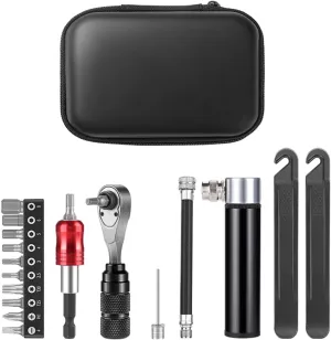 Aluminum Alloy Ratchet Wrench Screwdriver Set with 10 Bits Multifunctional Maintenance Tool Multitool Repair Kit for Mountain Road Bicycle