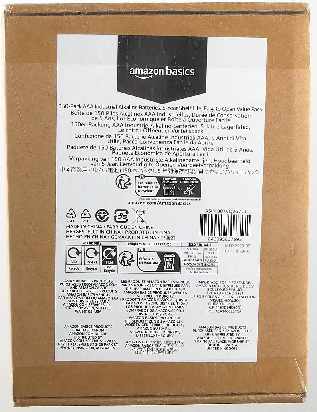 Amazon Basics 150-Pack AAA Alkaline Industrial Batteries, 1.5 Volt, 5-Year Shelf Life