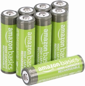 Amazon Basics Rechargeable AA Batteries, 8-Pack, 2400 mAh, NiMH High-Capacity Batteries, Recharge up to 400x Times, Pre-Charged