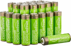 Amazon Basics Rechargeable AA NiMH High-Capacity Batteries, 2400 mAh, Pre-Charged, Recharge up to 400x, 24-Pack