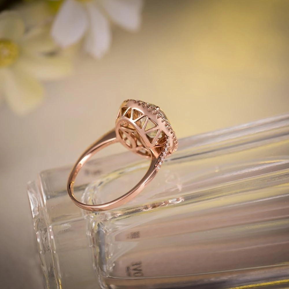 Amethyst Ring For Women, 14K Solid Rose Gold Rings - Green Amethyst Ring with Diamond, Natuaral Green Amethyst Gemstone Rings & Real Diamond Stone Rings For Couple Engagement Ring