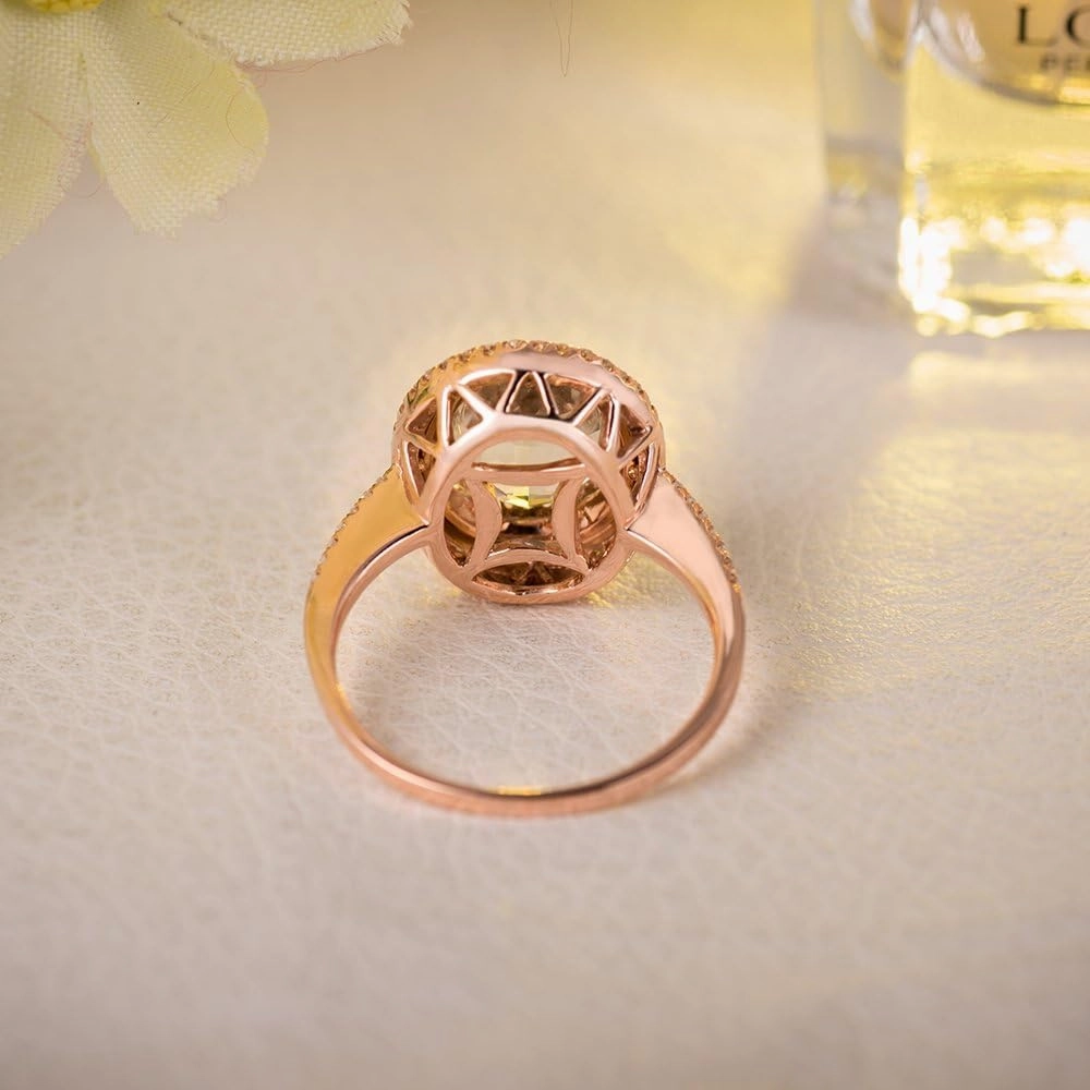 Amethyst Ring For Women, 14K Solid Rose Gold Rings - Green Amethyst Ring with Diamond, Natuaral Green Amethyst Gemstone Rings & Real Diamond Stone Rings For Couple Engagement Ring