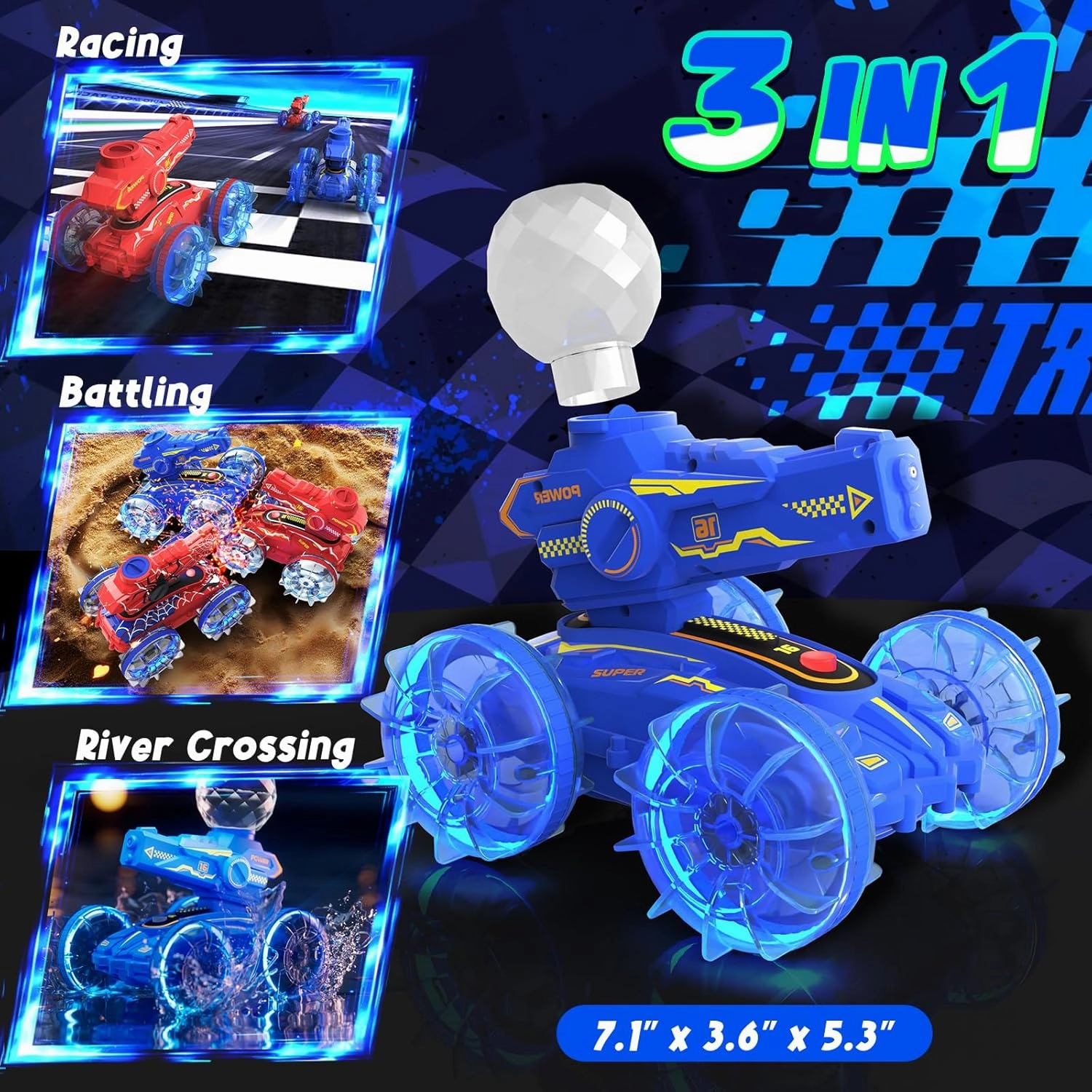 Amphibious Remote Control Car for Boys Kids - 4WD Waterproof 2.4 GHz 360°Rotation RC Stunt Car - Water and Land Pool Toys Cars for 4 5 6 7 8 9 10 Year Old Boys Christmas Birthday Gifts