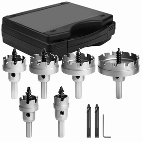Anbull Carbide Hole Saws Hole Cutter Set 9 Piece Stainless Steel, Includes 6-Piece Hole Cutter 2-Piece Pilot Drill Bits 1-Piece L-Wrench and Molded Plastic Case, Long Life Hole Saw Kit for Hard Metal