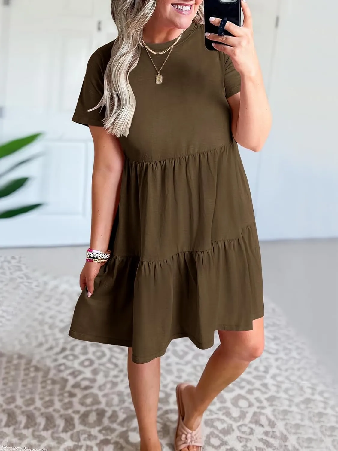 ANRABESS Women Summer Casual Dress Short Sleeve Crewneck Swing Mini Tshirt Dresses 2025 Vacation Beach Short Sundress