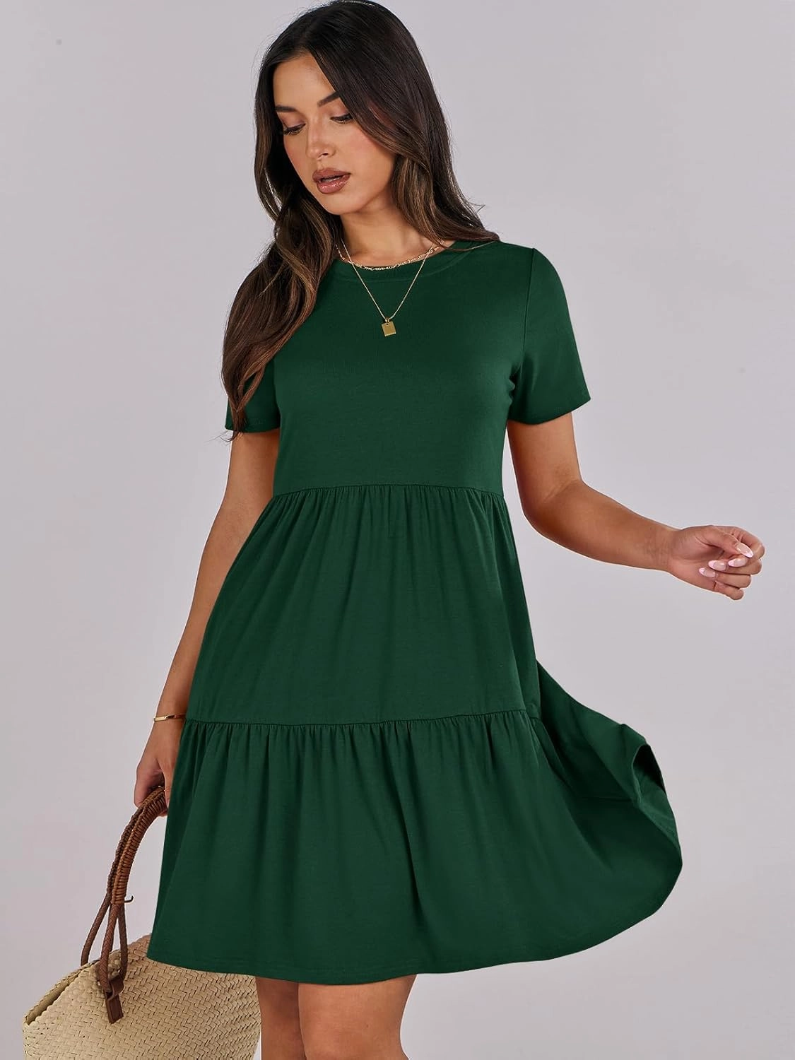 ANRABESS Women Summer Casual Dress Short Sleeve Crewneck Swing Mini Tshirt Dresses 2025 Vacation Beach Short Sundress