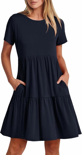 ANRABESS Women Summer Casual Dress Short Sleeve Crewneck Swing Mini Tshirt Dresses 2025 Vacation Beach Short Sundress